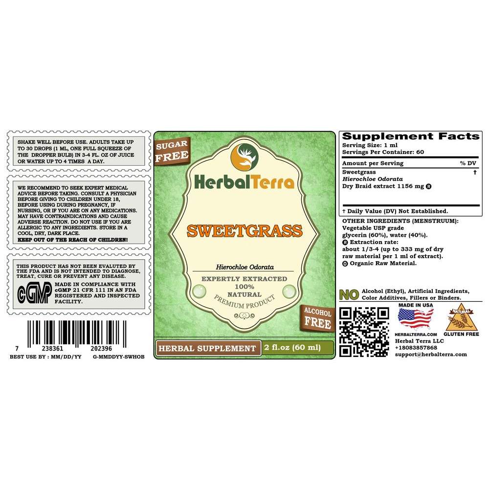 とんトン Sweetgrass (Hierochloe odorata) Tincture, Dried Braids Liquid Extract
